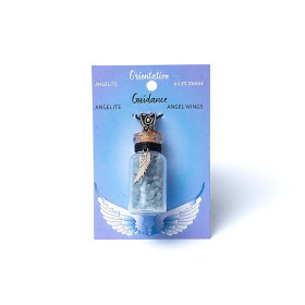 Fiole de verre cadeau sur corde angélite et aile d'ange -- 3,6 cm