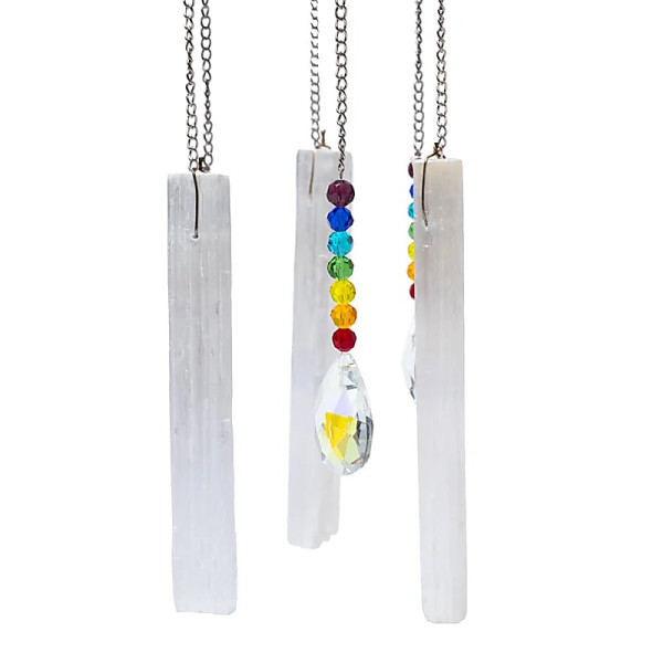 Pendentif fenêtre Cristaux Feng Shui & sélénite -- 35x9,5cm