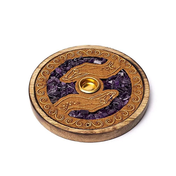 Brûle-encens bâtons et cônes mains guérisseuses améthyste -- 10cm