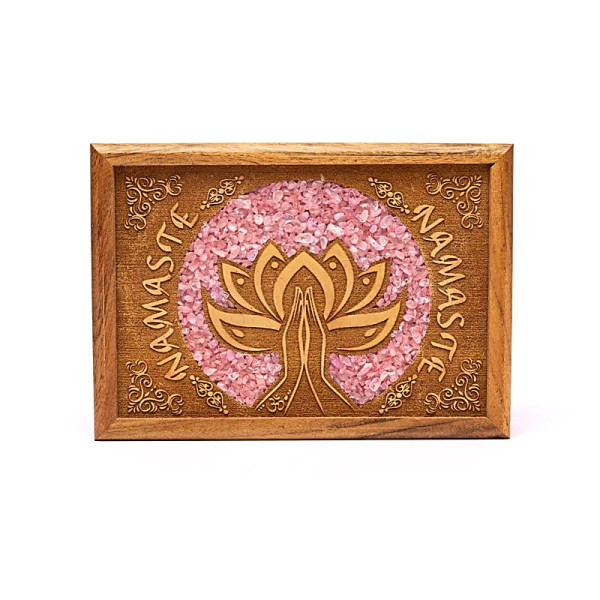 Boîte à tarot ou à bijoux lotus Namaste quartz rose -- 18x12.5x5.5cm