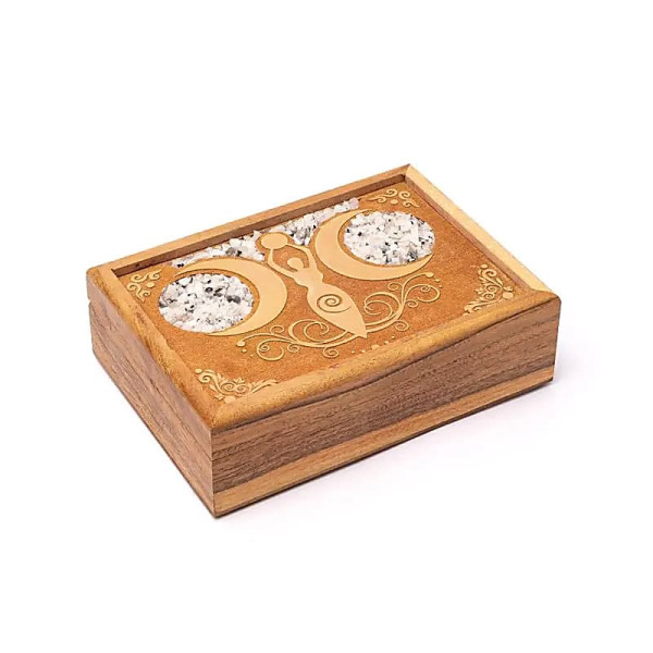 Boîte à tarot ou à bijoux déesse de la lune pierre de lune arc-en-ciel -- 18x12.5x5.5cm