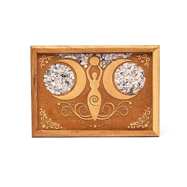 Boîte à tarot ou à bijoux déesse de la lune pierre de lune arc-en-ciel -- 18x12.5x5.5cm