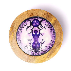 Table d'appoint en bois Déesse de la lune, impression sur verre -- ±1450g； ±30x12,5cm