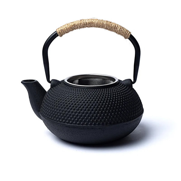 Théière en fonte Tetsubin 0,6 litre noire (sans revêtement) -- 600 ml； ±1100g