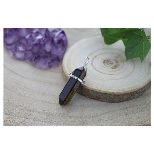 Pendentif en Oeil de Tigre Pointe Biterminée