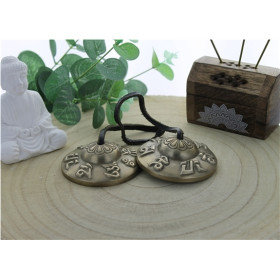 Cymbale Tibétaine en Bronze Gravure Mantra Grand Modèle