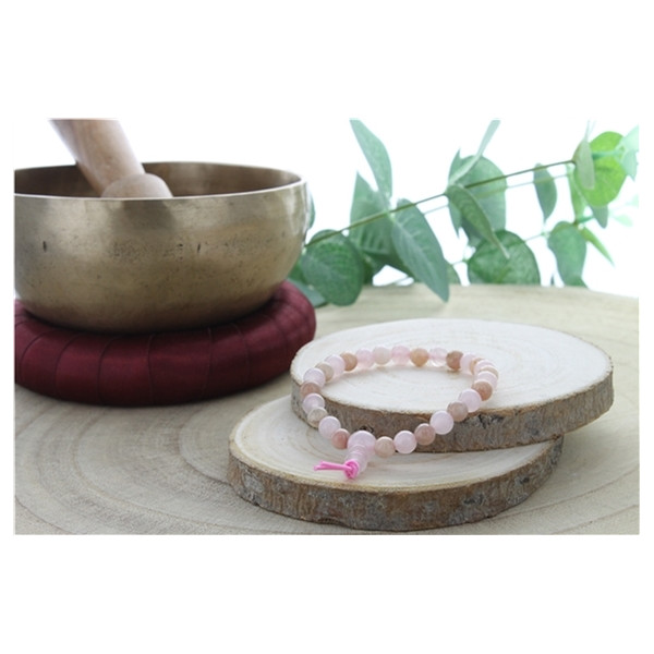 Bracelet Mala Enfant - Quartz rose et Pierre du soleil
