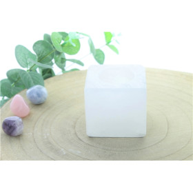 Photophore en Cristal de Sel Blanc Cube