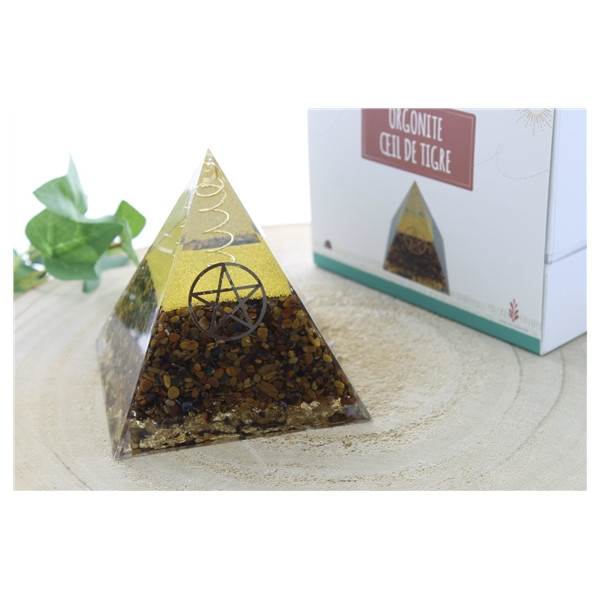 Pyramide Orgonite Oeil de Tigre Pentacle