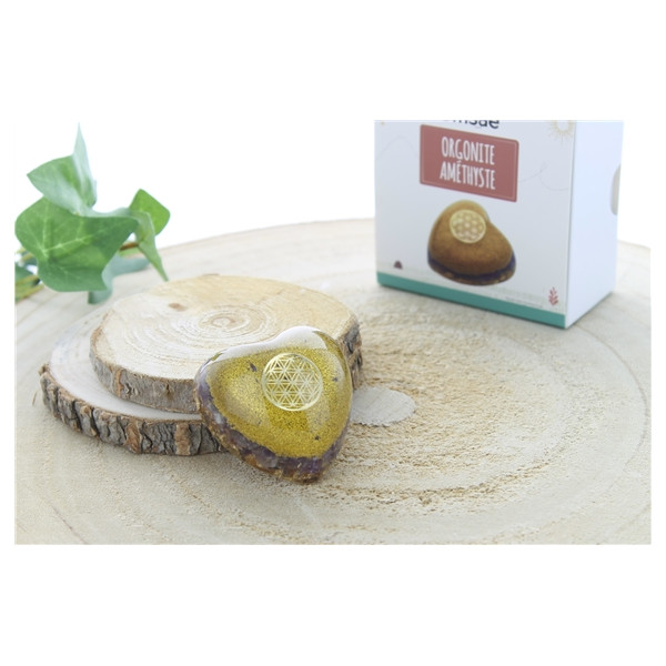 Coeur Orgonite Améthyste Fleur de vie