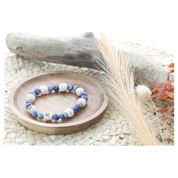 Bracelet Sodalite Perles rondes 8 mm et Perles bois 1 cm