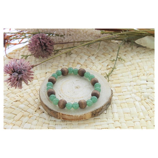 Bracelet Aventurine Verte Perles rondes 8 mm et Perles bois 1 cm