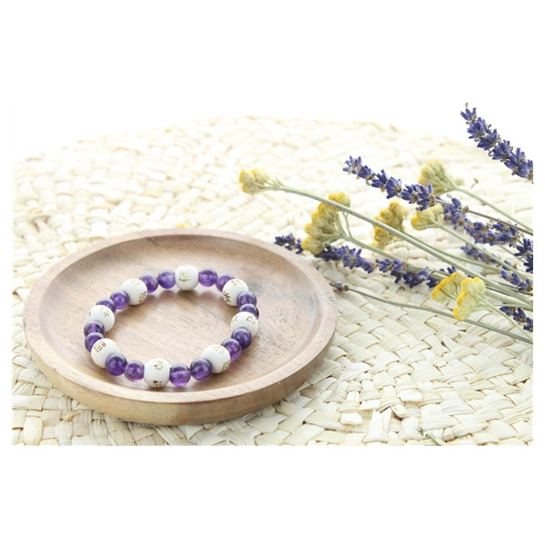 Bracelet Améthyste Perles rondes 8 mm et Perles bois 1 cm