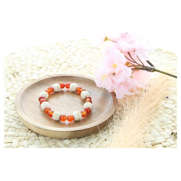 Bracelet Cornaline Perles rondes 8 mm et Perles bois 1 cm