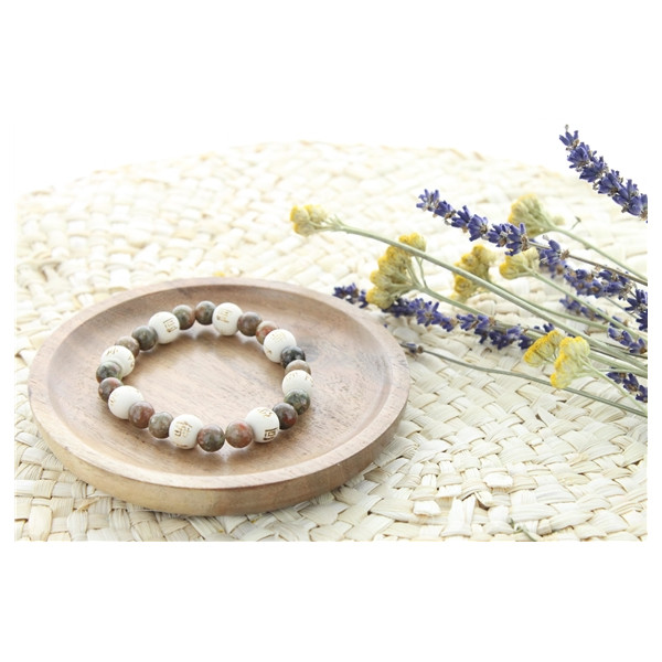 Bracelet Jaspe Perles rondes 8 mm et Perles bois 1 cm