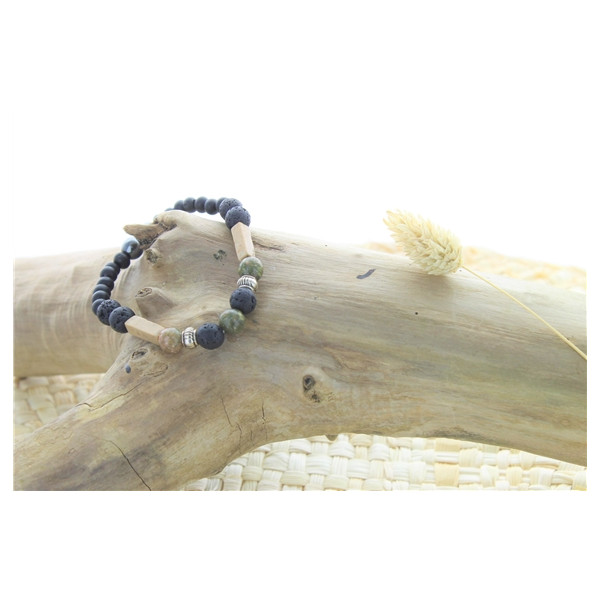 Bracelet Pierre de lave, Jaspe, Bois, Hématite Perles rondes