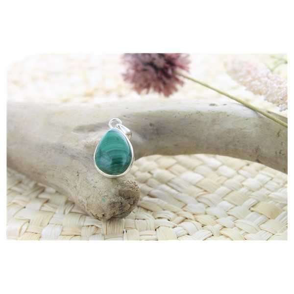 Pendentif Malachite Argent 925 Forme goutte Petit modèle