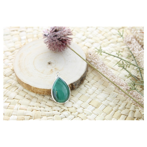 Pendentif Malachite Argent 925 Forme goutte Grand modèle