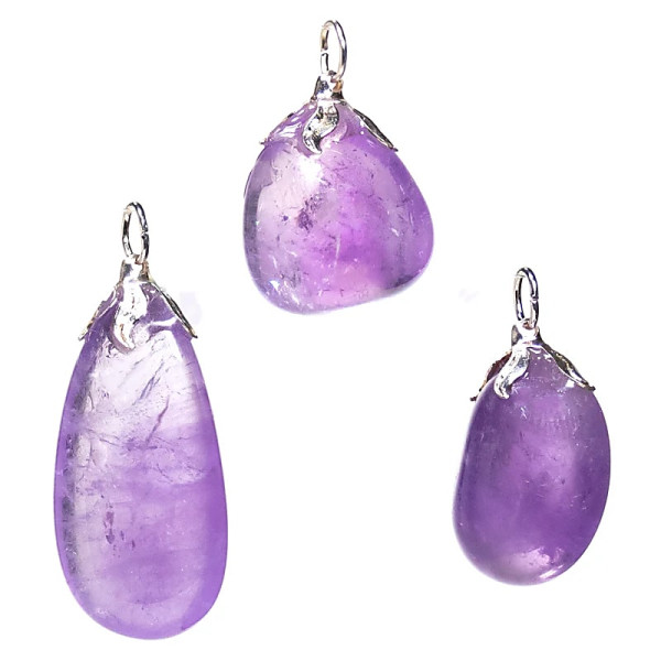 Pendentif pierre gemme Amethyste claire --±1.5-3cm