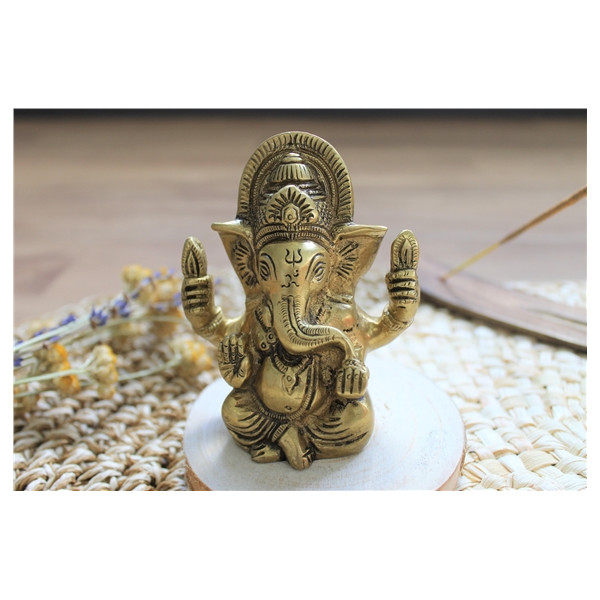 Statuette Ganesh assis en Laiton doré mat 9.2 cm