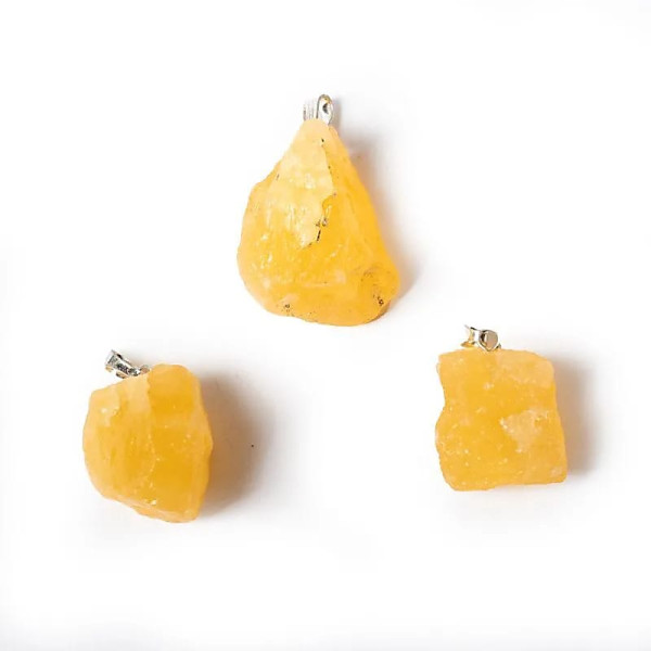Pendentif pierre précieuse calcite jaune brute -- ±3cm