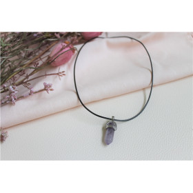 Collier Améthyste Pointe Cordon Noir