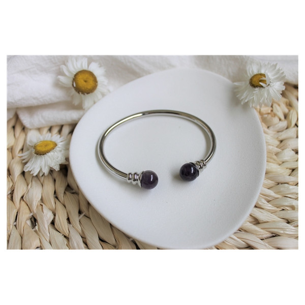 Bracelet cuivre avec Aimants Jonc Métal argenté Perles Améthyste