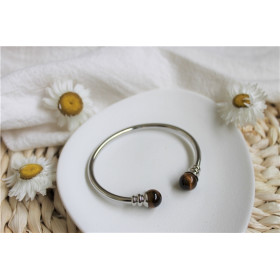 Bracelet cuivre avec Aimants Jonc Métal argenté Perles il de Tigre