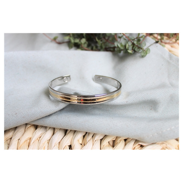 Bracelet cuivre avec Aimants Jonc plat 2 métaux