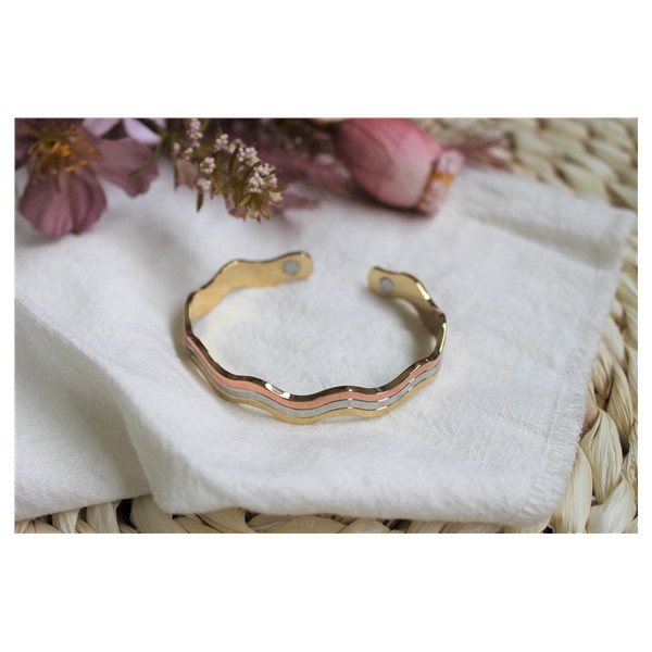 Bracelet cuivre avec Aimants Jonc Forme vagues 3 métaux