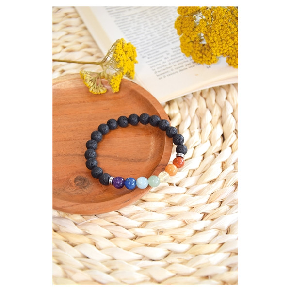 Bracelet 7 Chakras Pierre de lave Perles rondes 8 mm