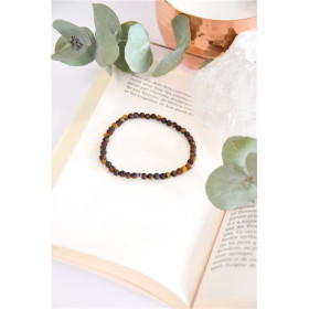 Bracelet Mix Oeil de Tigre de Taureau et de Faucon Perles rondes 4 mm