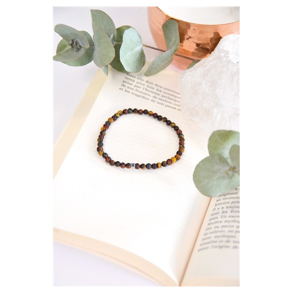 Bracelet Mix Oeil de Tigre de Taureau et de Faucon Perles rondes 4 mm