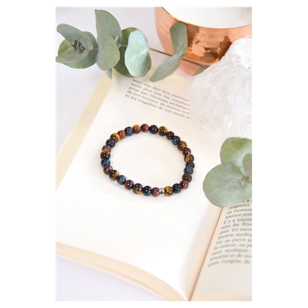 Bracelet Mix Oeil de Tigre de Taureau et de Faucon Perles rondes 6 mm