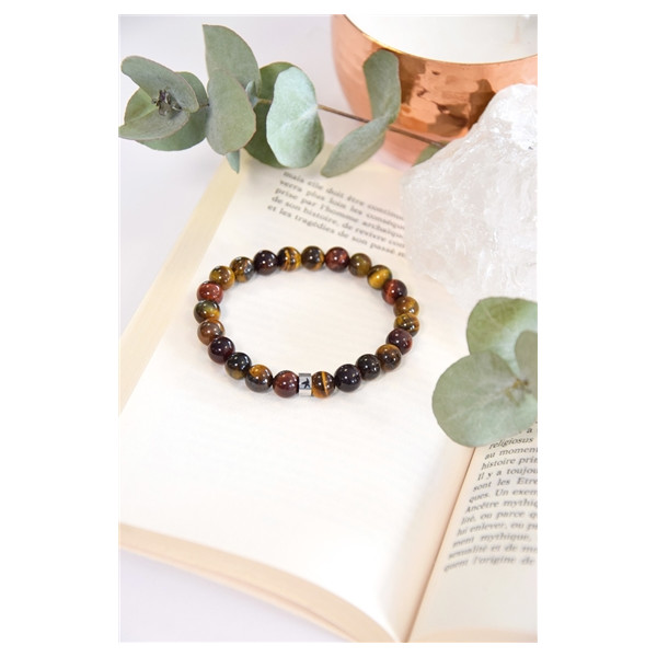 Bracelet Mix Oeil de Tigre de Taureau et de Faucon Perles rondes 8 mm