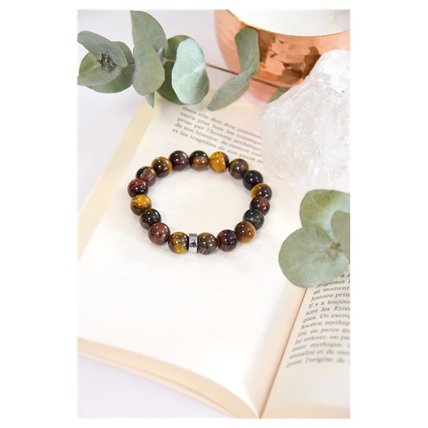Bracelet Mix Oeil de Tigre de Taureau et de Faucon Perles rondes 10 mm