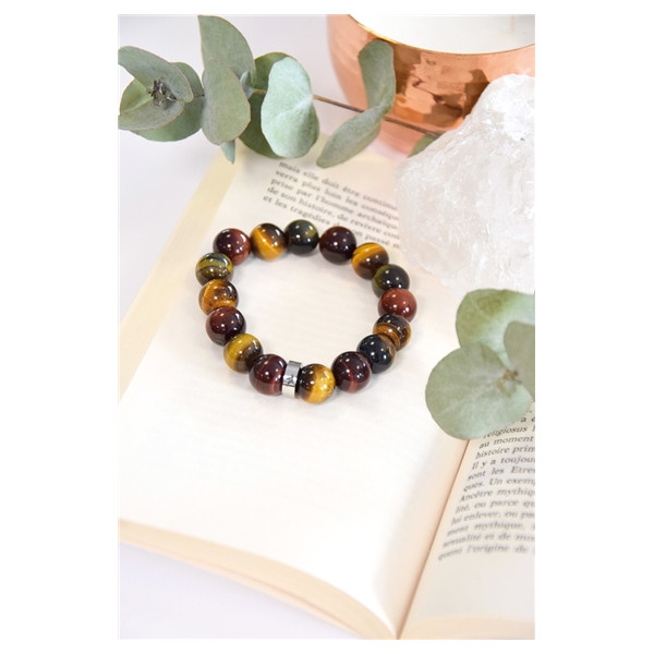 Bracelet Mix Oeil de Tigre de Taureau et de Faucon Perles rondes 12 mm
