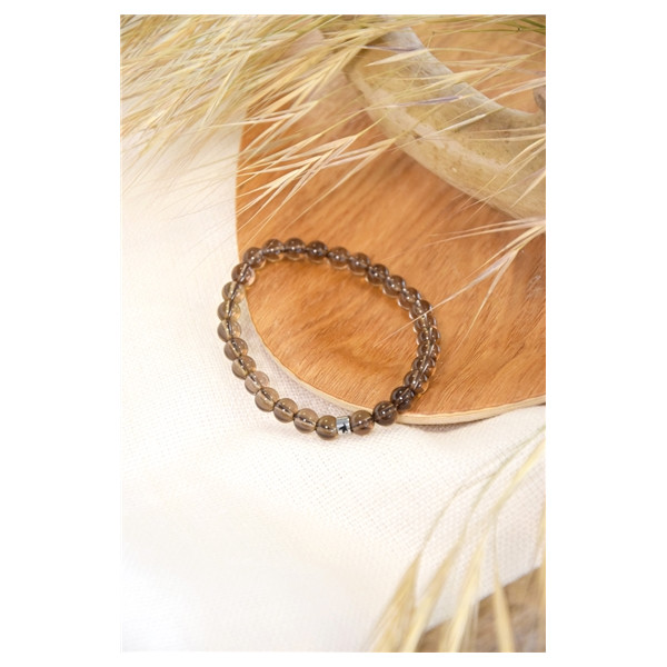 Bracelet Quartz Fumé Perles rondes 6 mm
