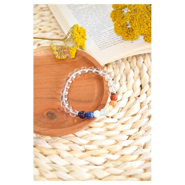 Bracelet 7 Chakras Cristal de Roche Perles rondes 8 mm