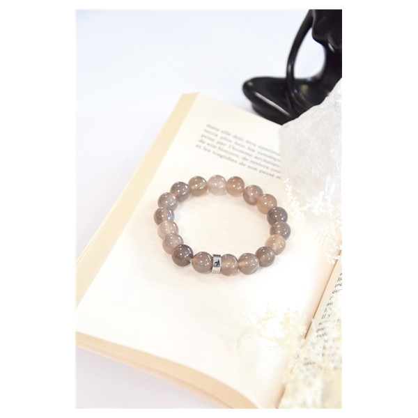 Bracelet Calcédoine Grise Perles Rondes 10 mm