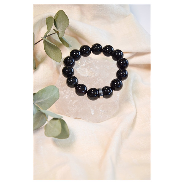 Bracelet Obsidienne Noire Perles rondes 12 mm
