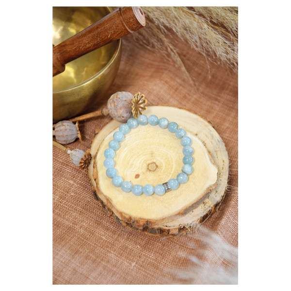Bracelet Aigue-Marine Perles rondes 8 mm