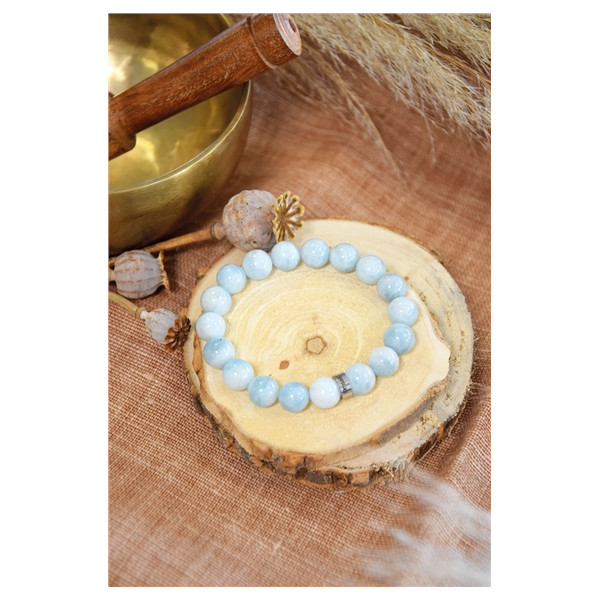 Bracelet Aigue-Marine Perles rondes 10 mm