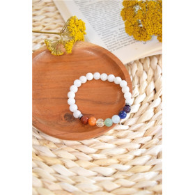 Bracelet 7 Chakras Pierre de lune Perles rondes 8 mm