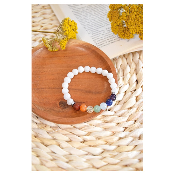 Bracelet 7 Chakras Pierre de lune Perles rondes 8 mm