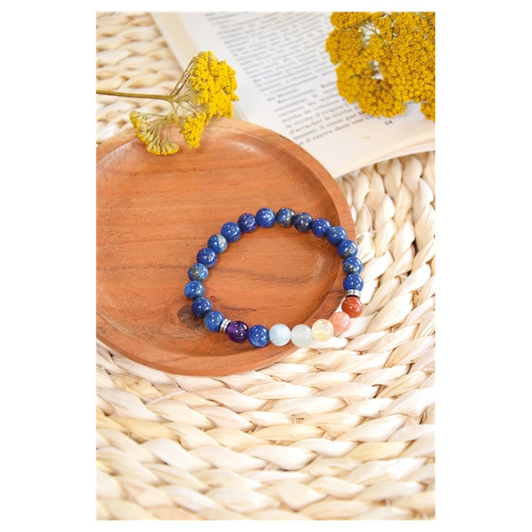 Bracelet 7 Chakras Lapis-lazuli Perles rondes 8 mm