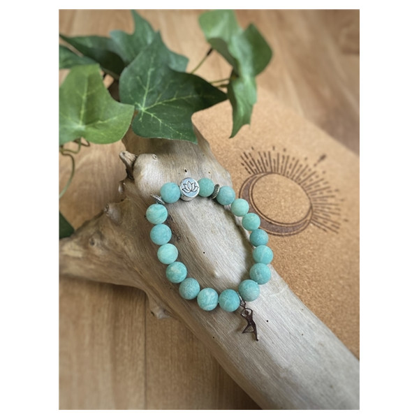 Bracelet Amazonite Perles rondes 10 mm Breloque Yoga Arbre