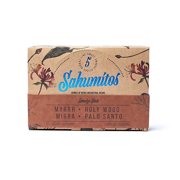 Sagrada Madre Sahumitos smudge Myrrhe & Palo Santo par 5 en boîte présentoir -- 18x4x12cm
