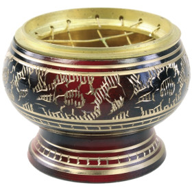 Brûle-encens incrustations noir/bordeau/or