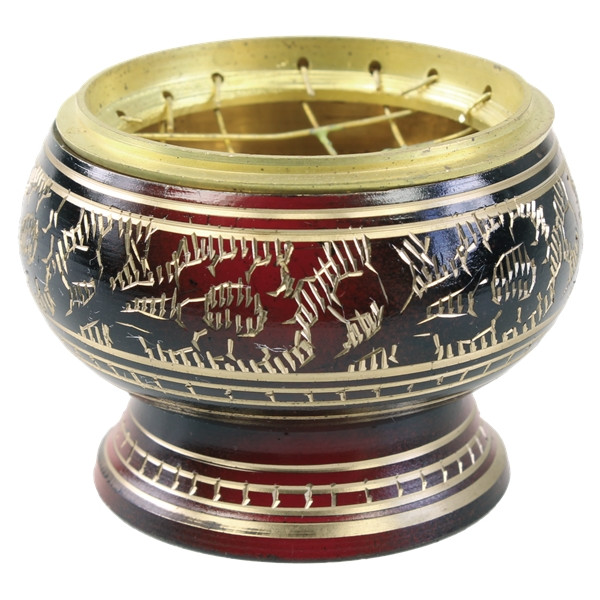 Brûle-encens incrustations noir/bordeau/or